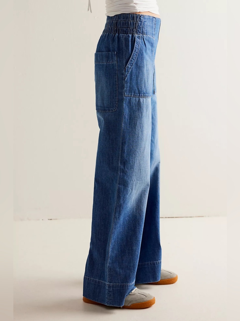 Free People We The Free Breezy Denim Pull-On Jeans. size XS, cobalt - Picture 3 of 8